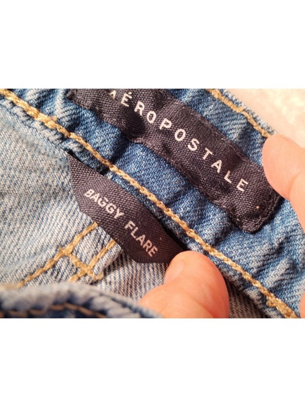 Aeropostale Womens Baggy Flare Jeans Retro Y2K 90s School 14 Short Medium Wash - Picture 7 of 11